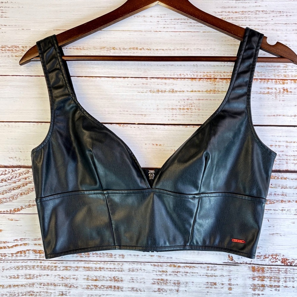 n:philanthropy Vegan Leather Crop Top Size S Black Polyurethane Edgy Minimalist